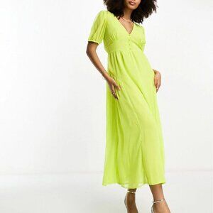 ASOS Sheer Chiffon Button Midi Dress in Acid Green